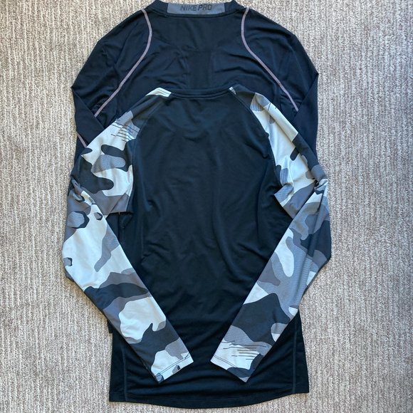 Lot of 2 Men's Small Nike Pro Dri Fit Fitted Long Sleeve Shirts Black Camo - Picture 2 of 8